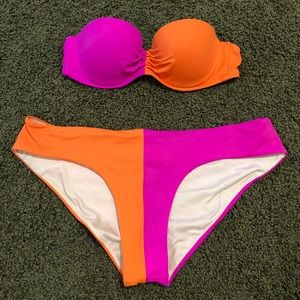 Victoria’s Secret orange & pink color block bikini